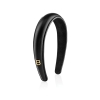 Balmain Black Leather Puffed Headband Opaska Czarna ze złotym monogramem