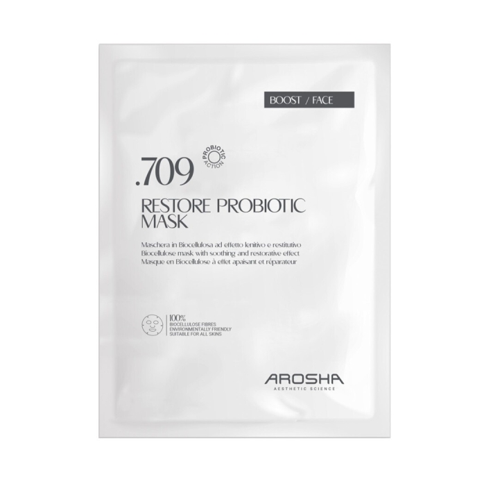 Arosha .709 Restore Probiotic Mask Łagodząca i regenerująca maska ​​wykonana w 100% z czystych włókien biocelulozowych 1 szt.