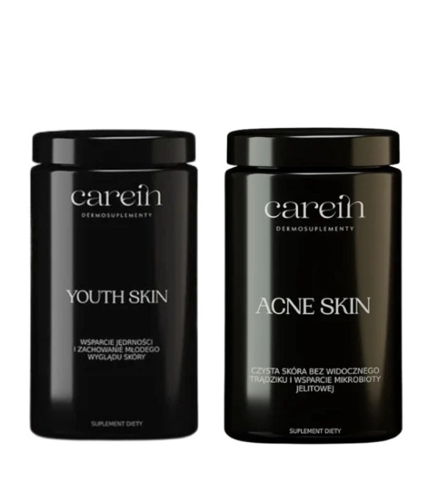 Carein Acne Skin + Youth Skin ZESTAW 30 DNI Na trądzik i zmarszczki 120 kaps. + 240 g