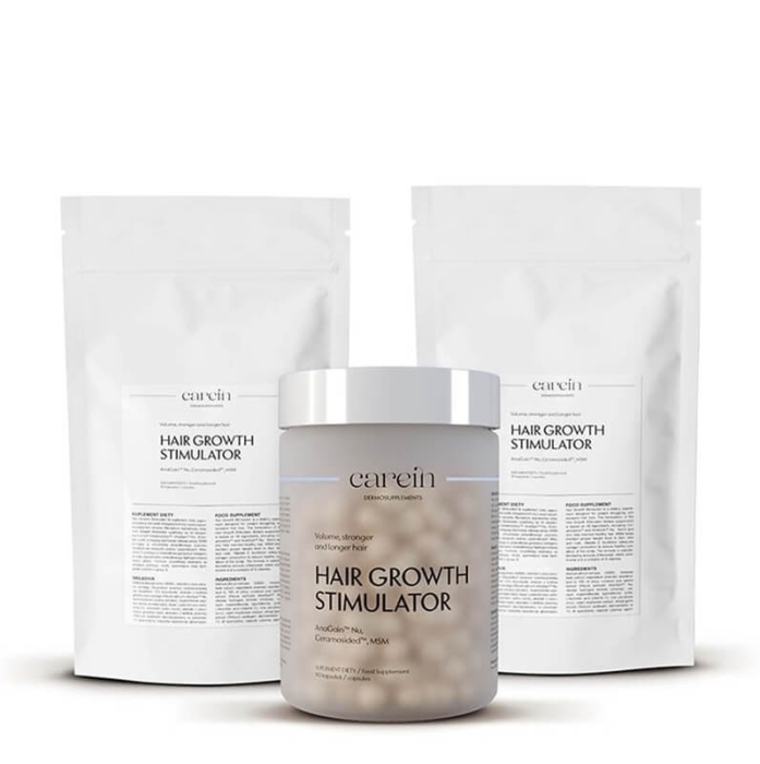 Carein Hair Growth Stimulator 90 days ZESTAW Telogenowe wypadanie włosów Kuracja 90 kaps. + Uzupełnienie x2/ 270 kaps.