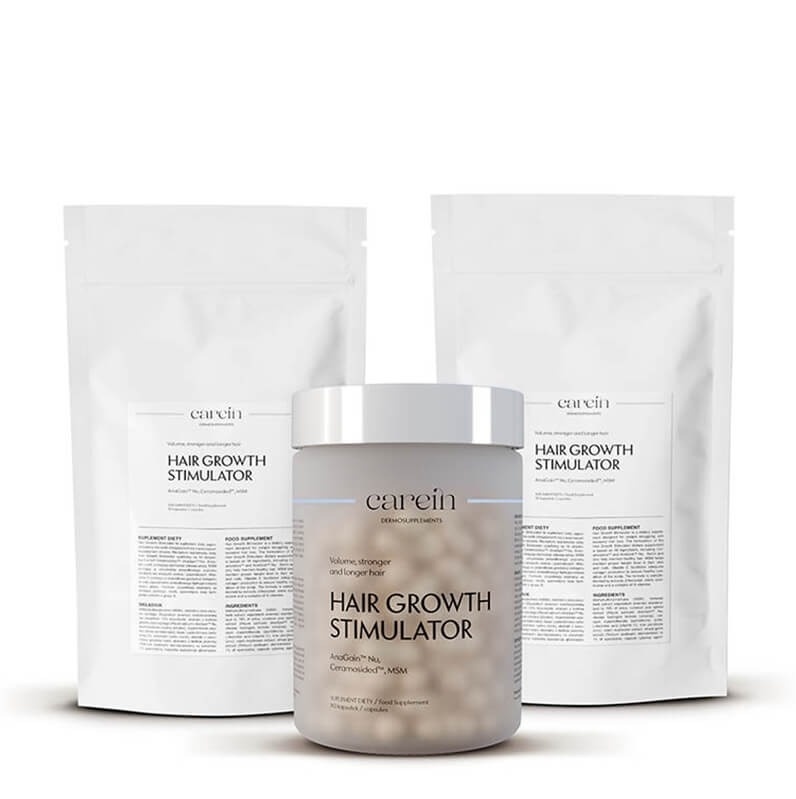 Carein Hair Growth Stimulator 90 days ZESTAW Telogenowe wypadanie włosów Kuracja 90 kaps. + Uzupełnienie x2/ 270 kaps.