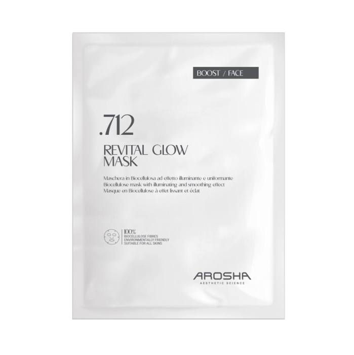 Arosha .712 Revital Glow Mask Maska rozświetlająca i wygładzająca wykonana w 100% z czystych włókien biocelulozowych 1 szt.