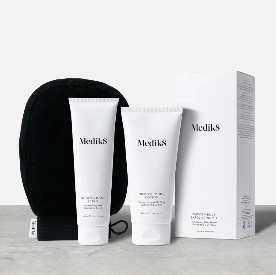 Medik8 Smooth Body Exfoliating Kit Odmładzający system kwasów AHA i BHA dla suchej i szorstkiej skóry 150 ml | 200 ml