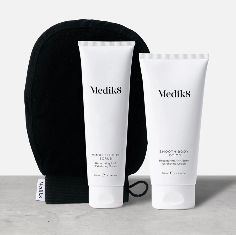 Medik8 Smooth Body Exfoliating Kit Odmładzający system kwasów AHA i BHA dla suchej i szorstkiej skóry 150 ml | 200 ml