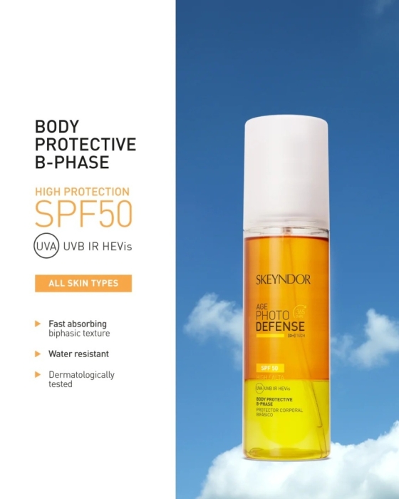 Skeyndor Age Photo Defense Body Protective B-Phase Oil SPF 50 Dwufazowy olejek ochronny do ciała SPF50 200 ml