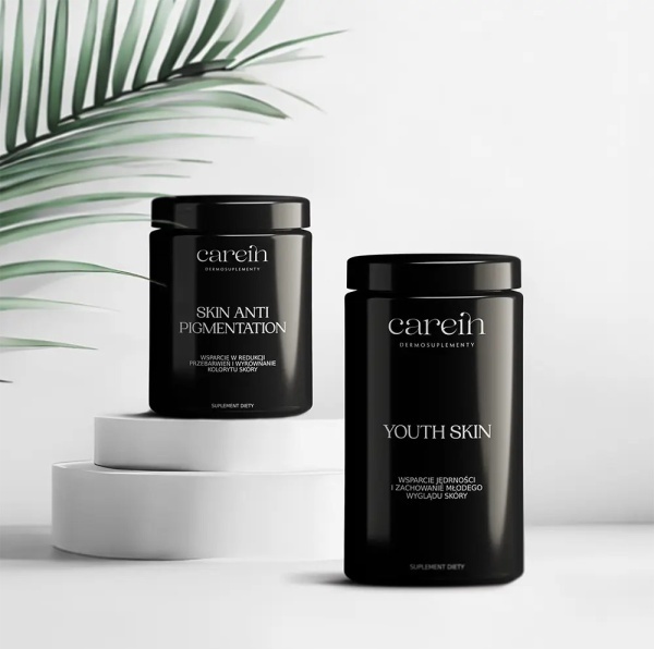 Carein Youth Skin + Skin Anti Pigmentation ZESTAW Jędrna skóra bez przebarwień 240 g + 60 kaps.