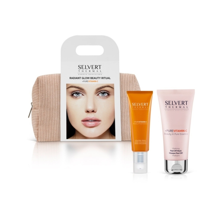 Selvert Thermal Pure Vit C Radiant Glow Beauty Ritual ZESTAW Krem nawadniający 50 ml + Maska 100 ml + Kosmetyczka 1 szt.
