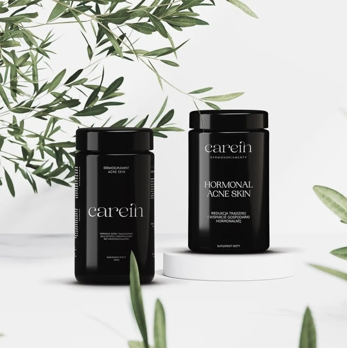 Carein Acne Skin + Hormonal Acne Skin ZESTAW 60 DNI Na trądzik pospolity i hormonalny 4 x 120 kaps.