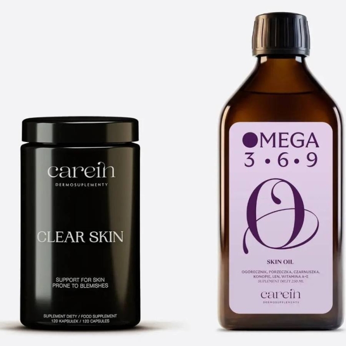 Carein Acne Skin + Skin Oil Na zmniejszenie liczby niedoskonałości 120 kaps.